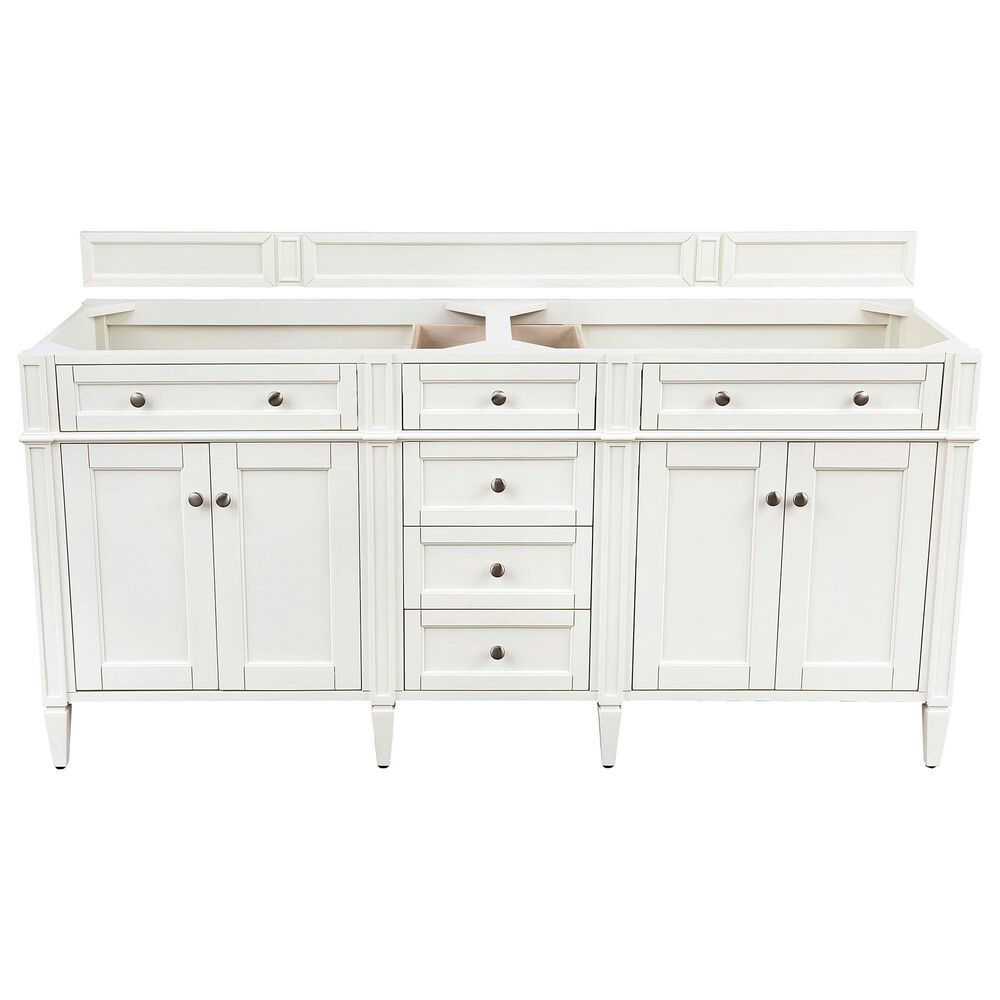 James Martin Brittany 72&quot; Double Bathroom Vanity in Bright White with 3 cm Eternal Serena Quartz Top and Rectangle Sinks, , large