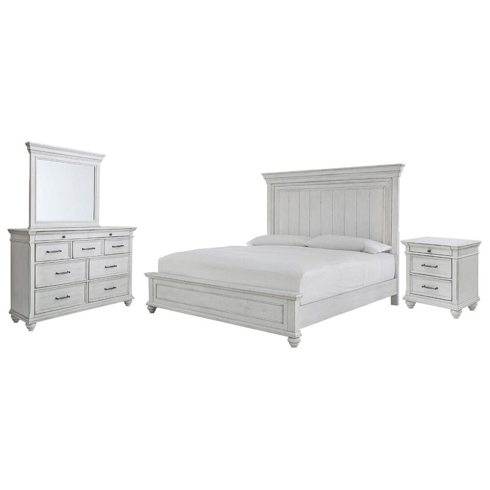 Signature Design by Ashley Kanwyn 4 Piece King Bedroom Set in Distressed Whitewash, , large