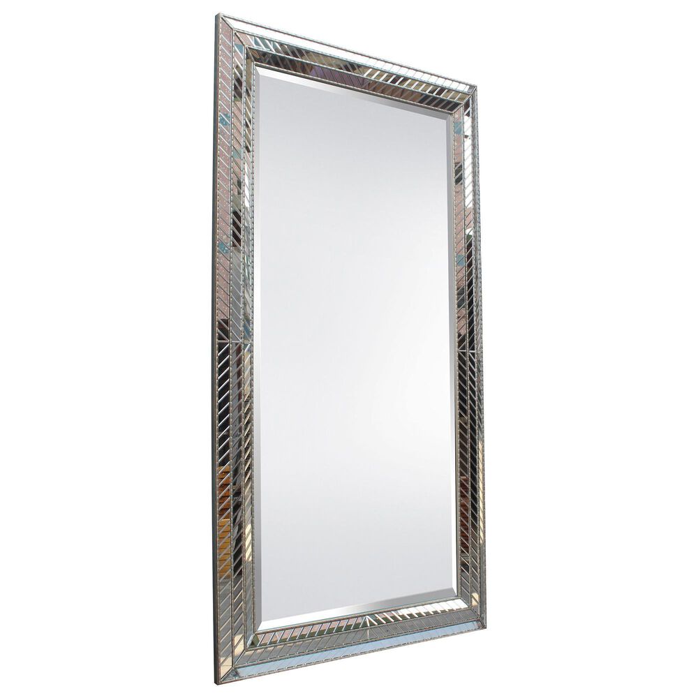 Garber Collection 79&quot; Triple Glass Groove Cut Floor Mirror in Silver, , large