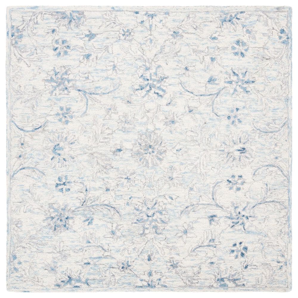 Safavieh Micro-Loop MLP506M 3" Square Light Blue and Ivory Area Rug, , large