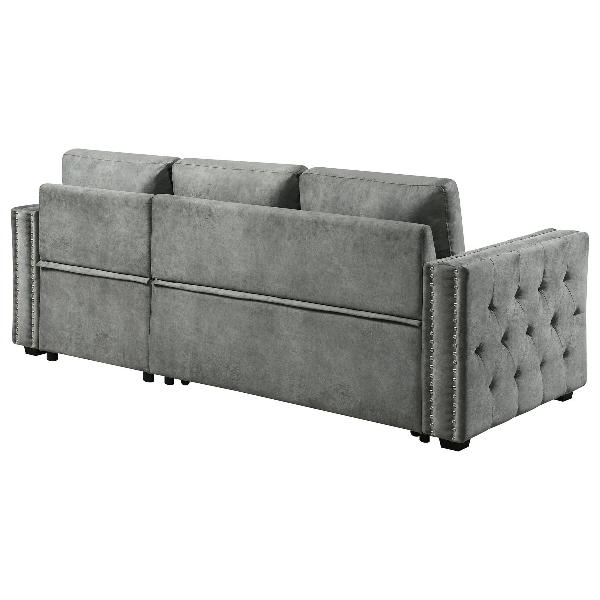 Morden Fort 2-Piece Storage Sleeper Sectional in Grey Velvet | NFM