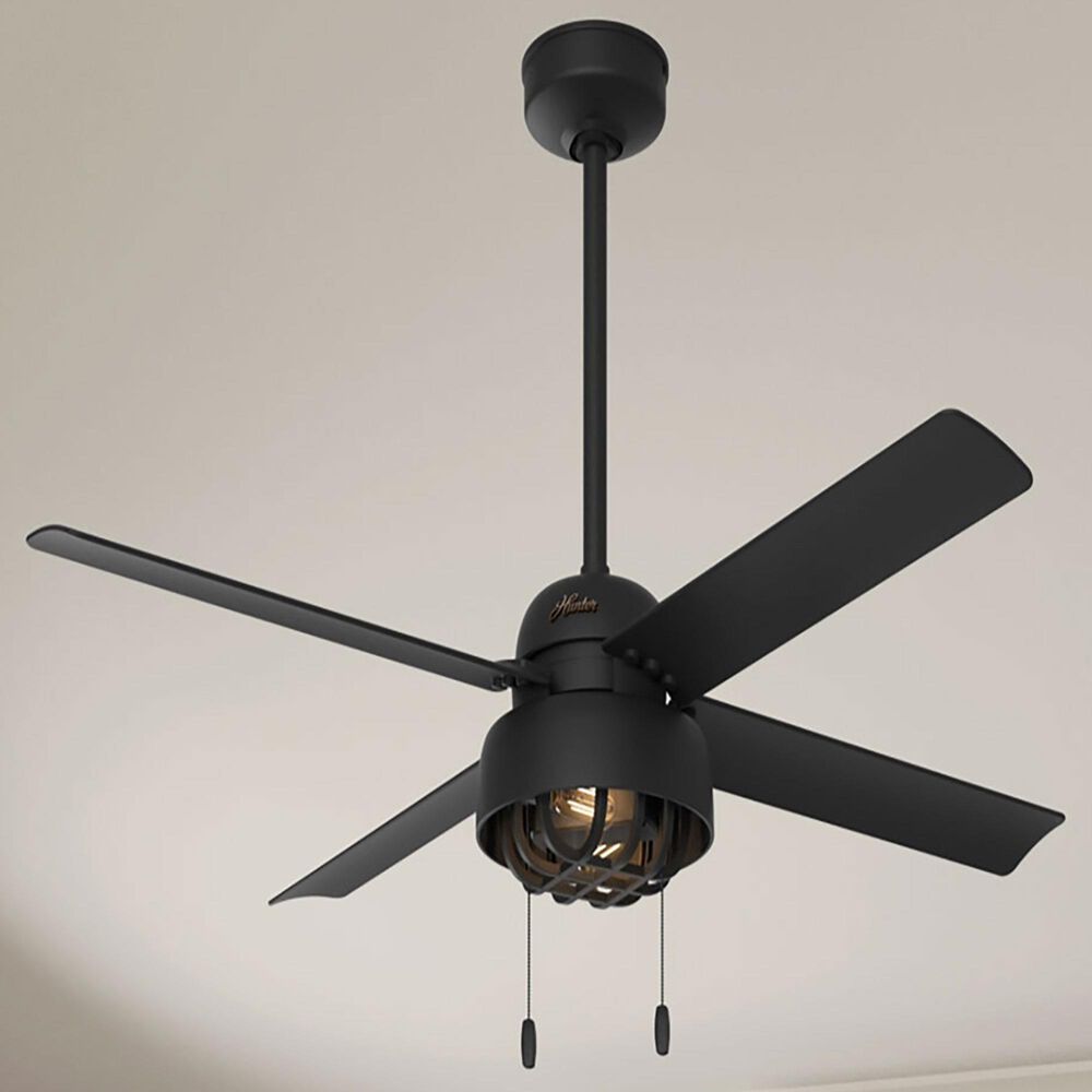 Hunter Spring Mill 52&quot; Outdoor Ceiling Fan with LED Lights in Matte Black, , large