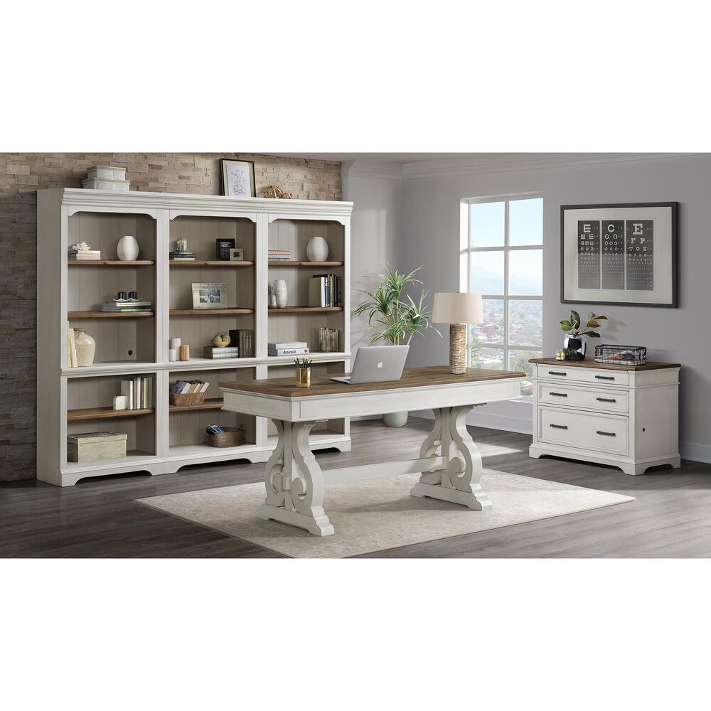 Hawthorne Furniture Drake 60&quot; Writing Desk in Rustic White and French Oak, , large