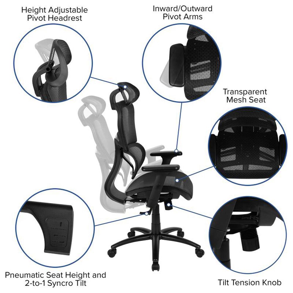 Adjustable Mesh Office Chair with Heating Support Headrest - Black