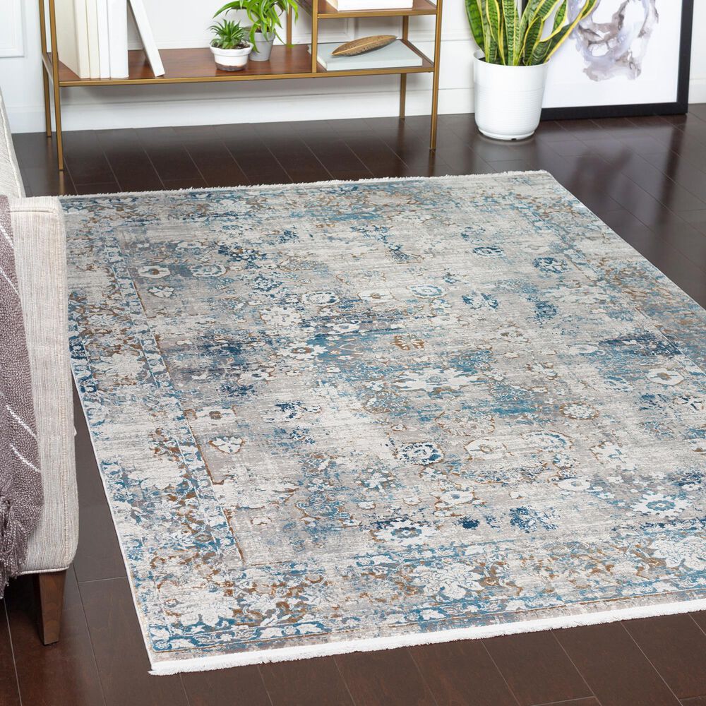 Surya Solar 6&#39;7&quot; x 9&#39;6&quot; Dark Blue, Charcoal, Light Gray, White and Saffron Area Rug, , large