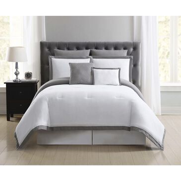 Pem America Truly Soft Everyday 7-Piece King Hotel Border Comforter Set in White and Grey, , large