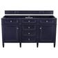 James Martin Brittany 60" Double Bathroom Vanity in Victory Blue with 3 cm Carrara White Marble Top, , large