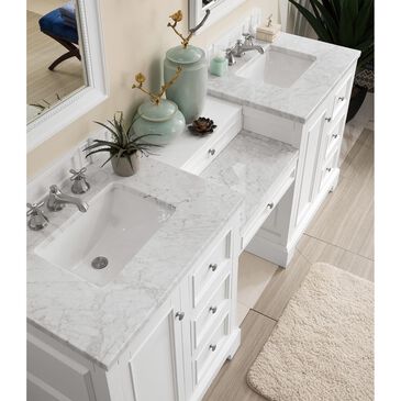 James Martin De Soto 82" Double Bathroom Vanity in Bright White with 3 cm Carrara White Marble Top, , large