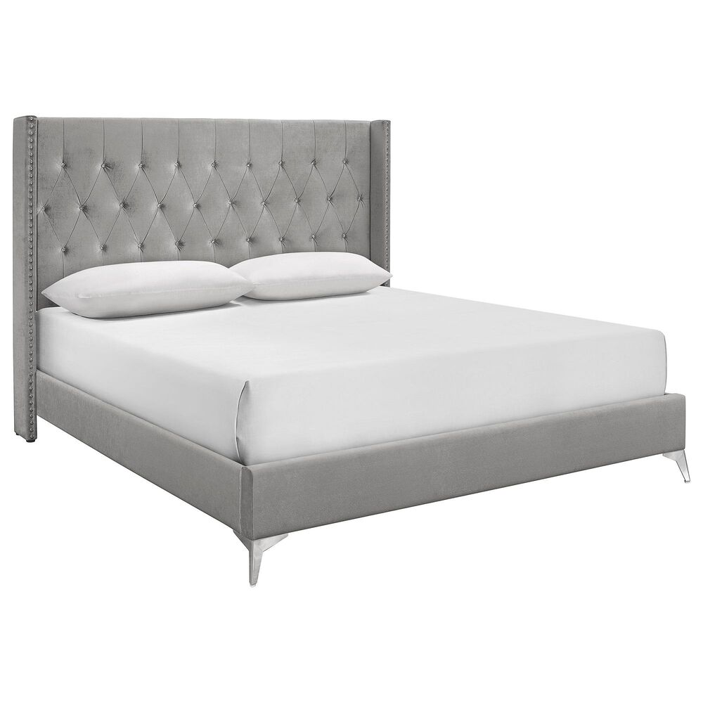 New Heritage Design Huxley King Upholstered Bed in Gray, , large