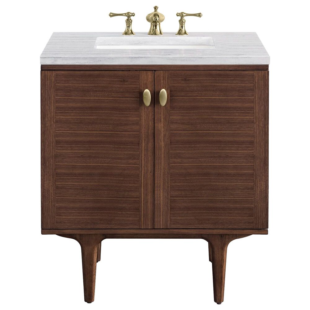 James Martin Amberly 36" Single Bathroom Vanity in Walnut with 3 cm Arctic Fall Solid Surface Top and Rectangular Sink, , large