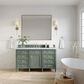 James Martin Brittany 60" Single Bathroom Vanity in Smokey Celadon with 3 cm Carrara White Marble Top and Rectangular Sink, , large