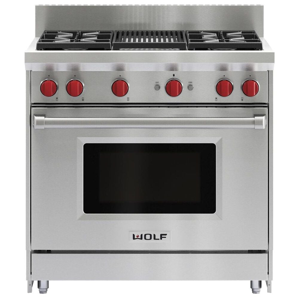 Wolf 36&quot; Dual Fuel 4-Burner with Grill in Stainless Steel, , large