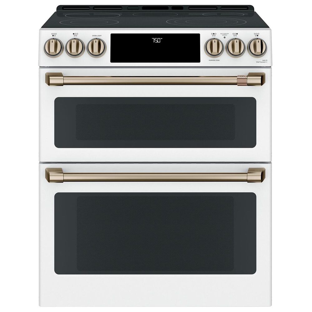 Cafe 30" Slide-In Double Oven Electric Range in Matte White, , large