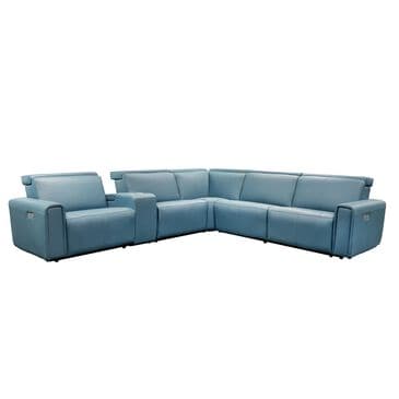 Elran Furniture Nya 6-Piece Power Reclining L-Shaped Sectional with Power Headrest in Blue, , large