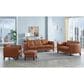 Leather Uph Pacer Stationary Sofa in Nutmeg Brown, , large