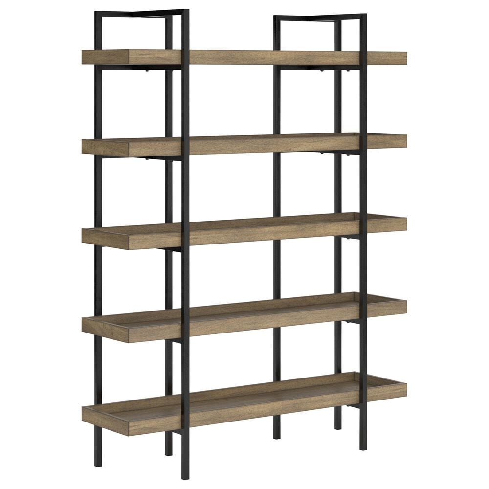 Signature Design by Ashley Montia 76" Bookcase in Light Brown and Gunmetal Gray, , large