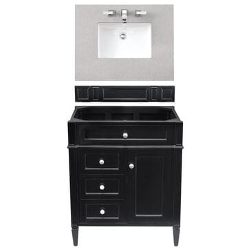 James Martin Brittany 30" Single Bathroom Vanity in Black Onyx with 3 cm Eternal Serena Quartz Top and Rectangle Sink, , large
