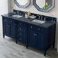 James Martin Brittany 72" Double Bathroom Vanity in Victory Blue with 3 cm Charcoal Soapstone Quartz Top and Rectangle Sinks, , large