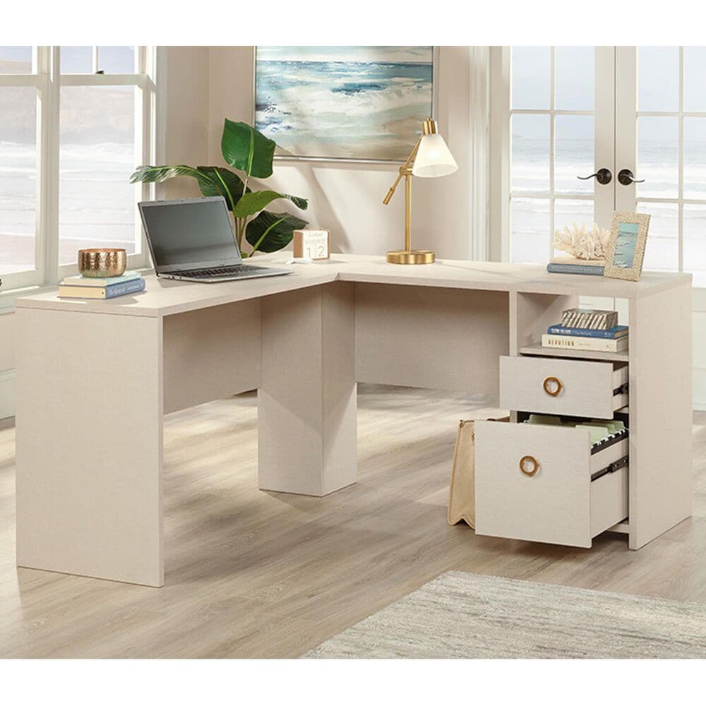Sauder Grand Coast L-Shaped Desk in Dove Linen, , large