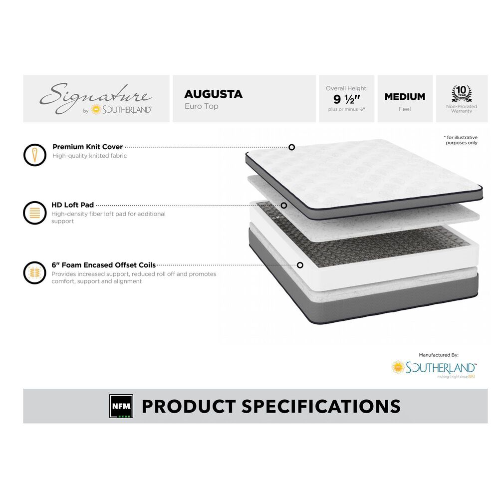 Southerland Signature Augusta Medium Euro Top Queen Mattress with High Profile Box Spring, , large