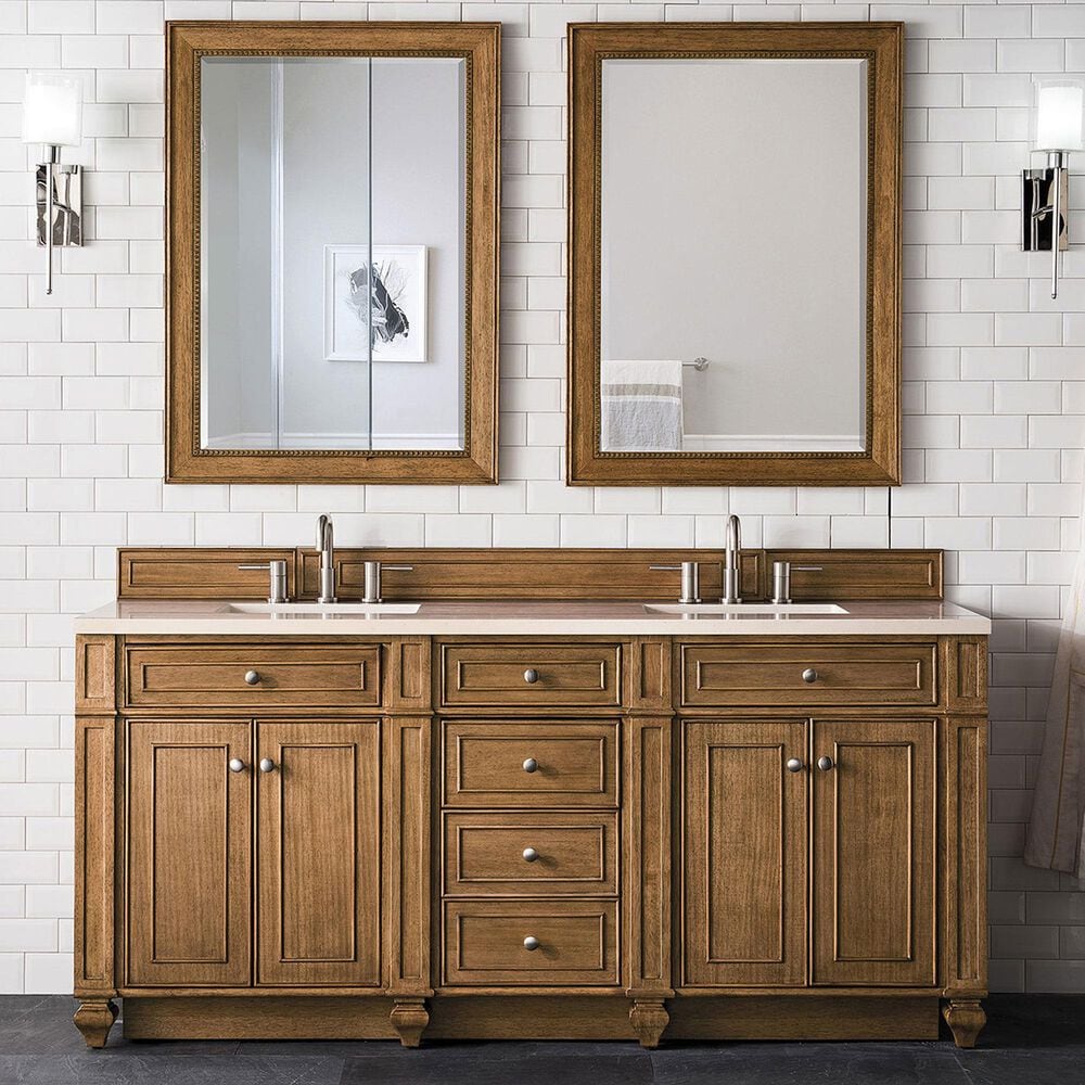 James Martin Bristol 72&quot; Double Bathroom Vanity in Saddle Brown with 3 cm Eternal Marfil Quartz Top and Rectangular Sinks, , large