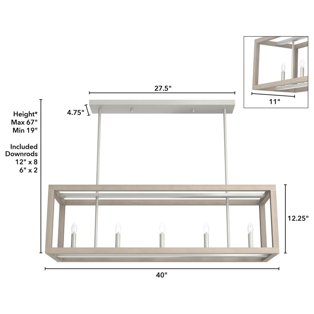 Hunter Squire Manor 5-Light Linear Chandelier in Brushed Nickel and Bleached Wood, , large