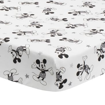 Lambs and Ivy Mickey Mouse Fitted Crib Sheet in White, Black and Grey, , large
