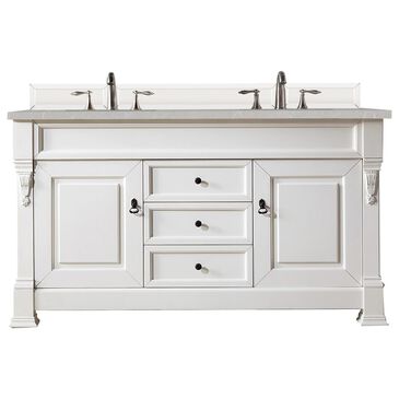 James Martin Brookfield 60" Double Bathroom Vanity in Bright White with 3 cm Eternal Serena Quartz Top and Rectangle Sink, , large