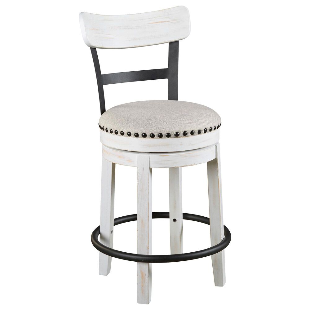 Signature Design By Ashley Valebeck Upholstered Swivel Barstool In White And Black Nebraska Furniture Mart