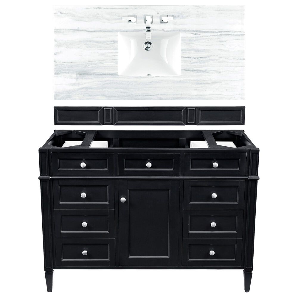 James Martin Brittany 48" Single Bathroom Vanity in Black Onyx with 3 cm Arctic Fall Solid Surface Top and Rectangle Sink, , large