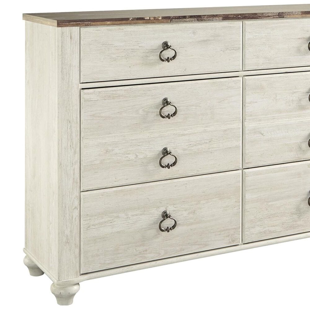 Signature Design by Ashley Willowton 6 Drawer Dresser and Mirror in Whitewash, , large