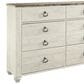 Signature Design by Ashley Willowton 6 Drawer Dresser and Mirror in Whitewash, , large