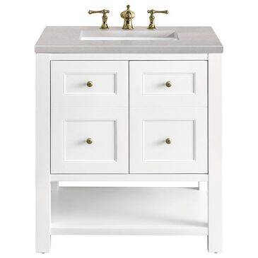James Martin Breckenridge 30" Single Bathroom Vanity in Bright White with 3 cm Eternal Serena Quartz Top and Rectangular Sink, , large