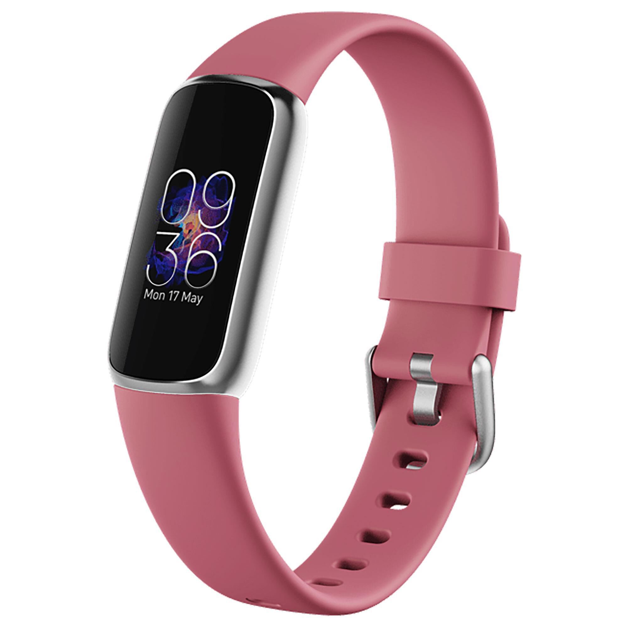 Fitbit Luxe Tracker with Orchid Band in Platinum Stainless Steel | NFM