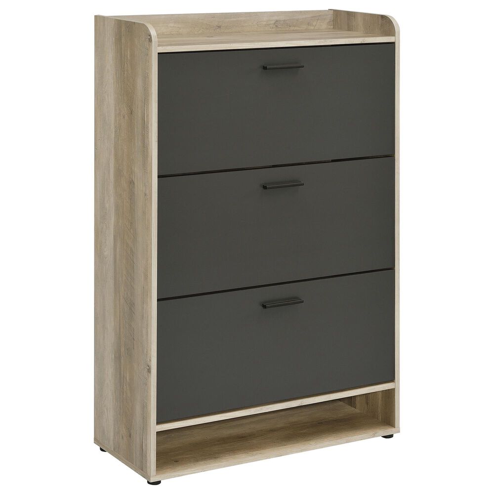 Pacific Landing Denia 3-Tier Shoe Storage Cabinet in Antique Pine and Grey, , large