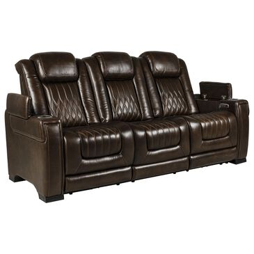 Frankfurt Furniture Leather Power Reclining Sofa with Power Headrest in Brown, , large