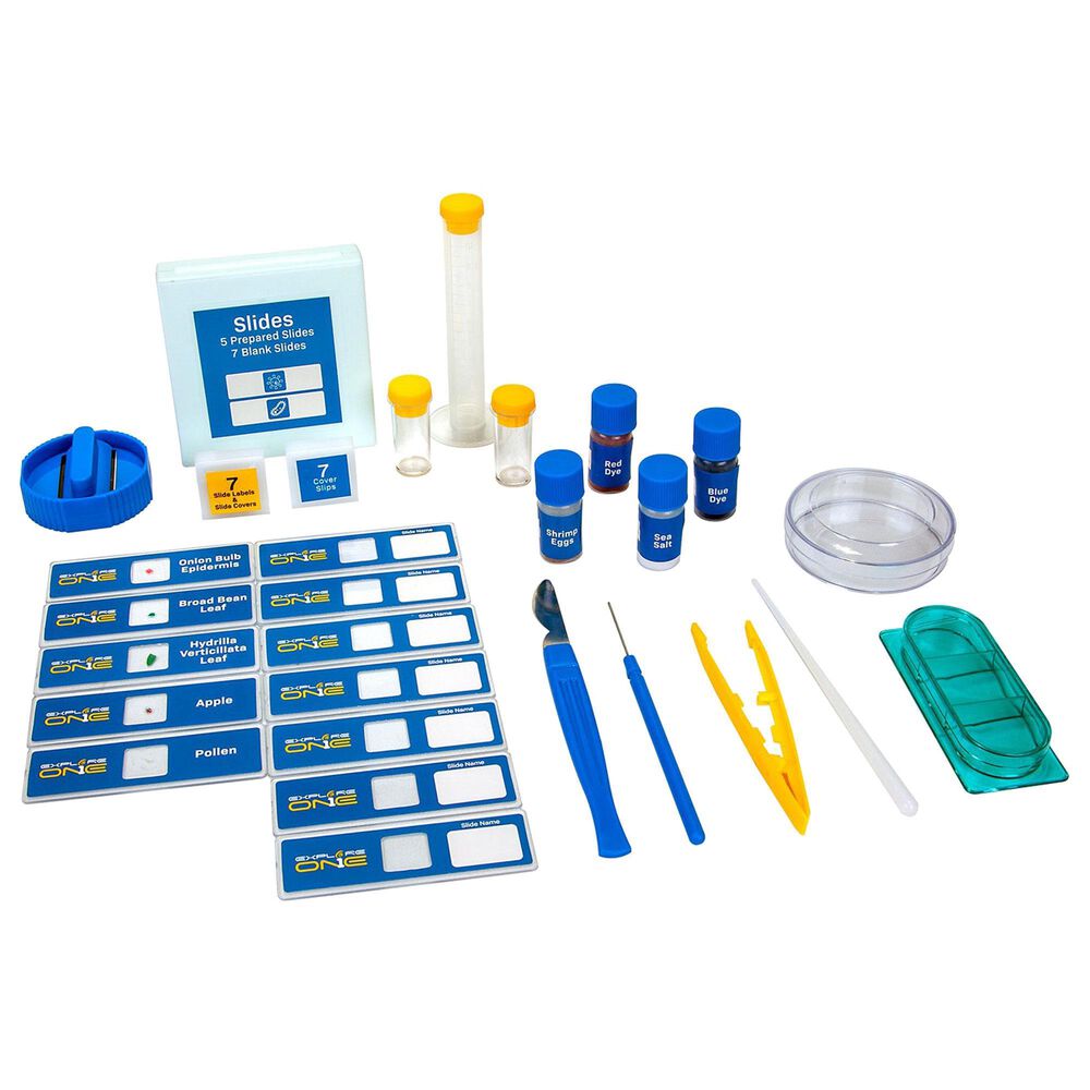 Explore One 45 Piece 900X Microscope Set with Case in White, Blue and Yellow, , large