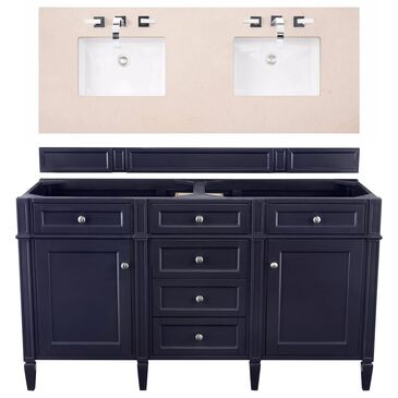 James Martin Brittany 60" Double Bathroom Vanity in Victory Blue with 3 cm Eternal Marfil Quartz Top, , large