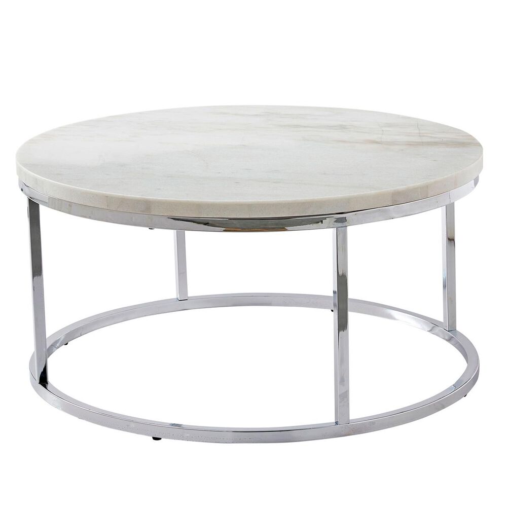 Crystal City Echo Cocktail Table in White Marble and Chrome, , large