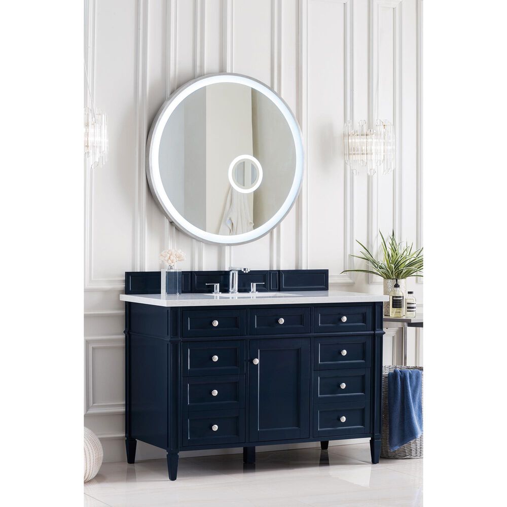 James Martin Brittany 48&quot; Single Bathroom Vanity in Victory Blue with 3 cm Eternal Jasmine Pearl Quartz Top and Rectangle Sink, , large