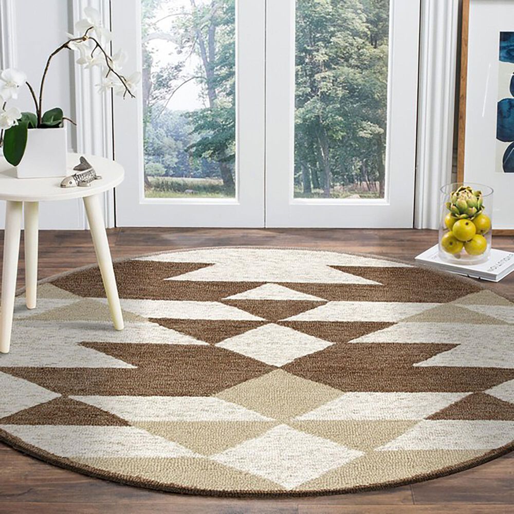 L&amp;R Resources Sinuous Rustic Southwest Geometric 4&#39; Round Brown, Tan and Cream Area Rug, , large