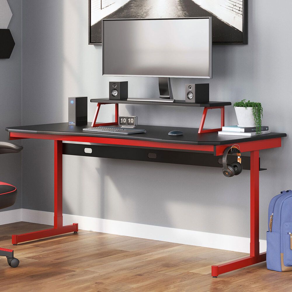 Signature Design by Ashley Lynxtyn Computer Desk with Raised Monitor Stand in Red and Black, , large