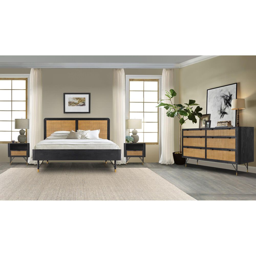 Blue River Saratoga 6 Drawer Dresser in Black Acacia with Rattan, , large