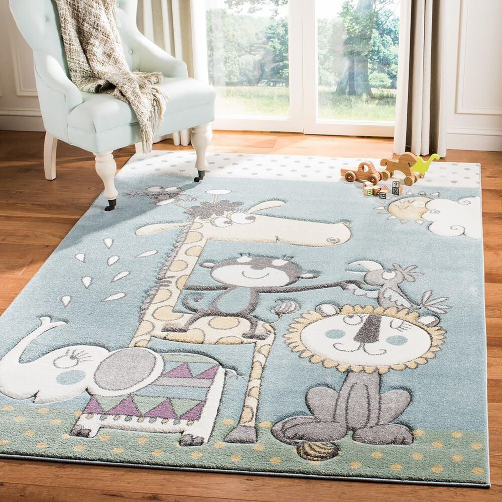 Safavieh Carousel CRK185 3&#39;3&quot; x 5&#39;3&quot; Ivory and Blue Kids  Area Rug, , large