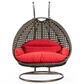 Leisuremod 57" Patio 2-Seat Hanging Egg Swing Chair with Red Cushion in Beige, , large