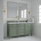James Martin Brittany 60" Double Bathroom Vanity in Smokey Celadon with 3 cm Carrara White Marble Top and Rectangular Sinks, , large