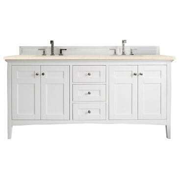 James Martin Palisades 72" Double Bathroom Vanity in Bright White with 3 cm Eternal Marfil Quartz Top and Rectangular Sinks, , large