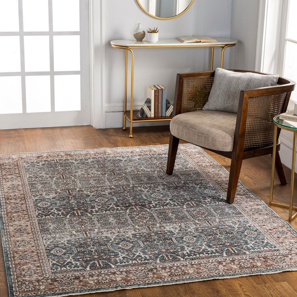 Surya Carlisle Oriental 5&#39;3&quot; x 7&#39;9&quot; Pale Blue, Dusty Pink, Medium Brown, Cream and Charcoal Area Rug, , large