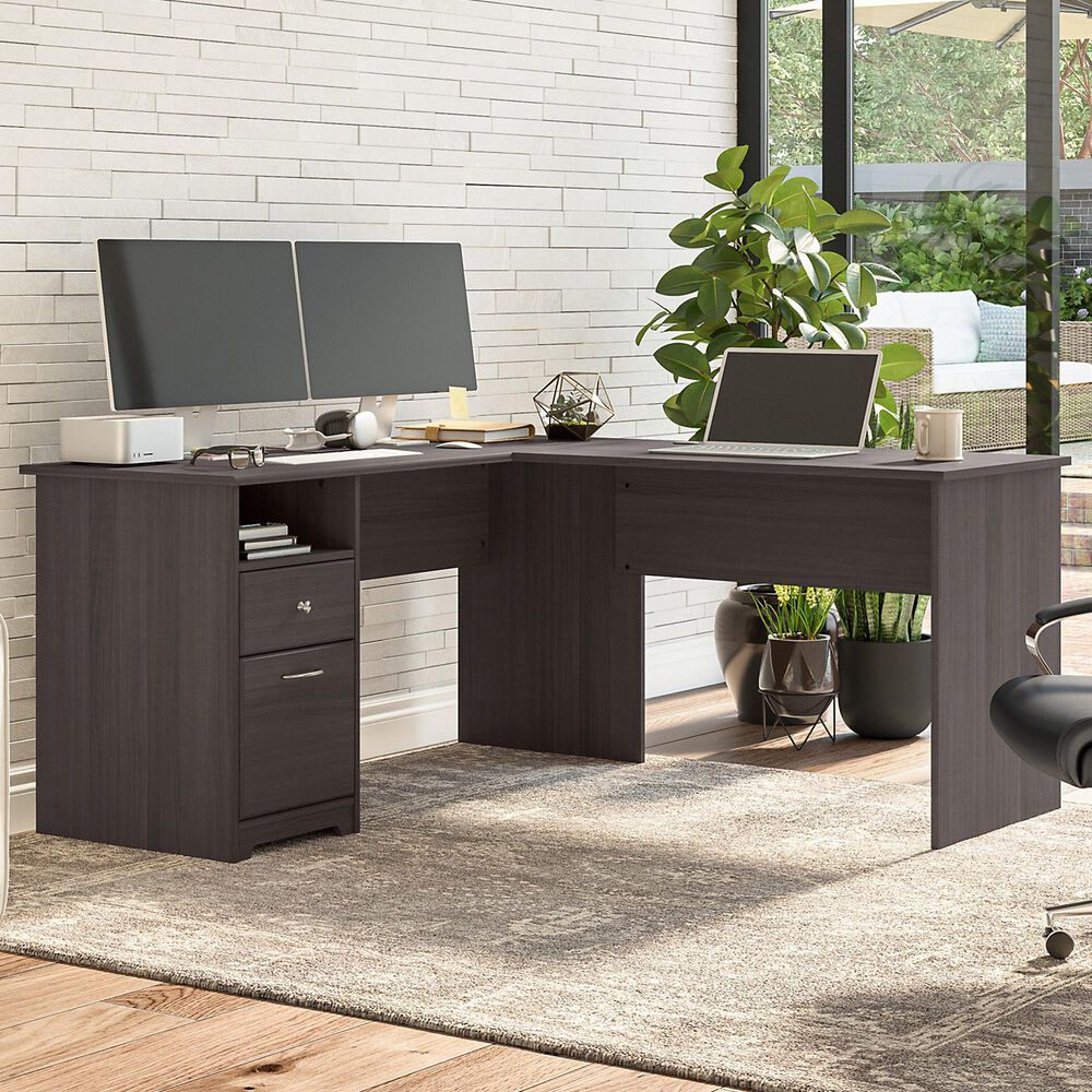 Bush Cabot 60&quot; L-Shaped Computer Desk in Heather Gray, , large