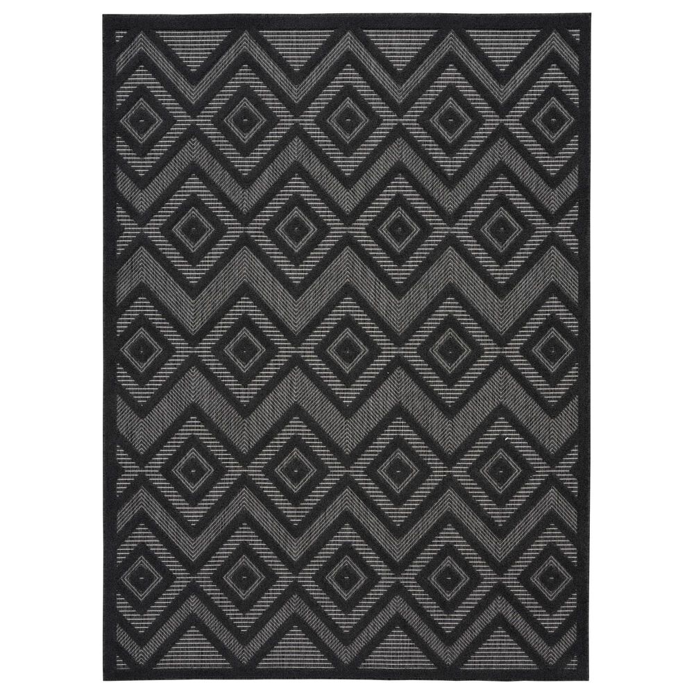 Nourison Versatile 9" x 12" Charcoal and Black Indoor/Outdoor Area Rug, , large